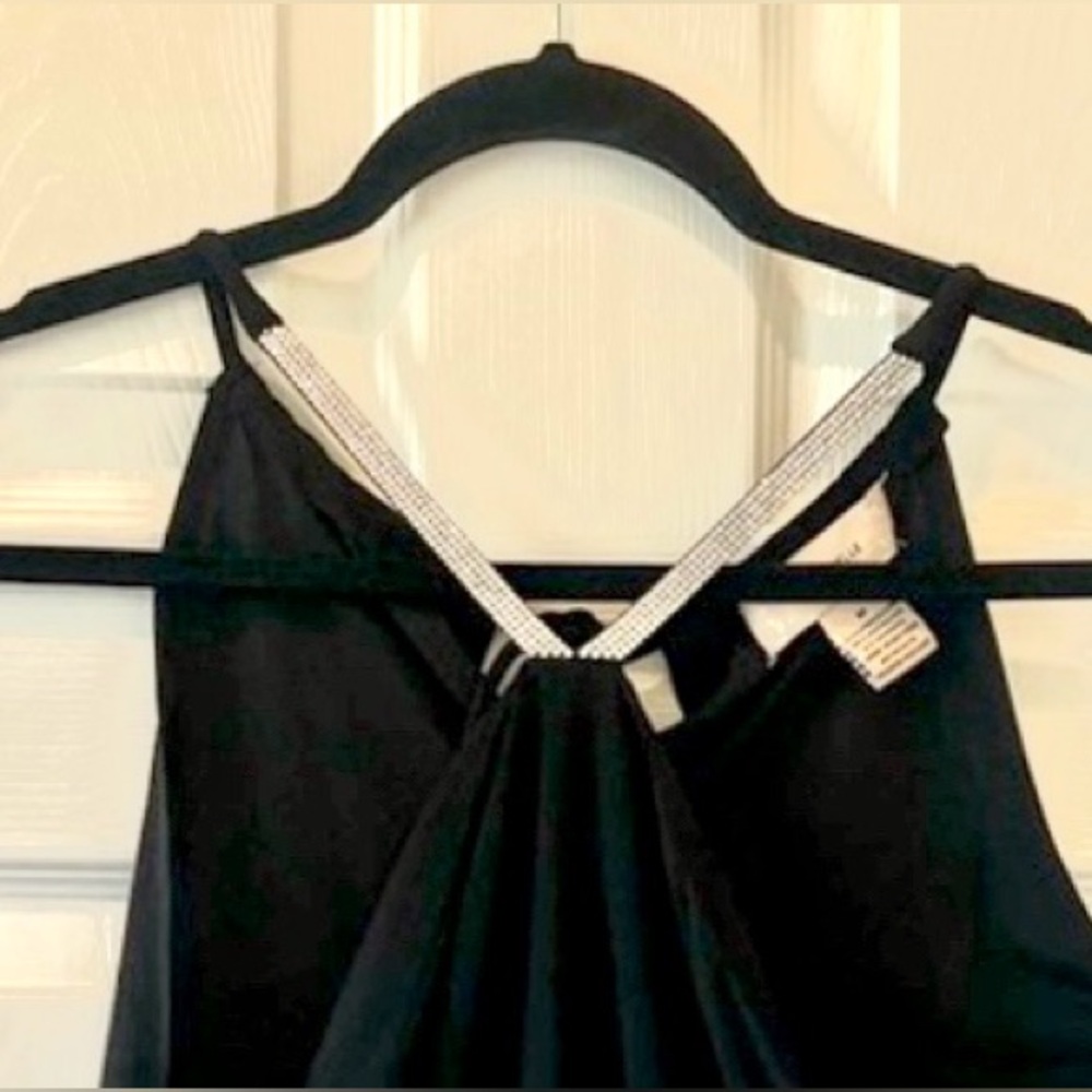 Black Sleeveless Top with Embellished rhinestone Silver Straps NWOT